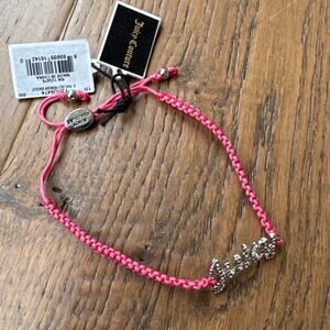 Juicy Couture Pave Woven Friendship Bracelet with Rhinestone Charm Pink NWT